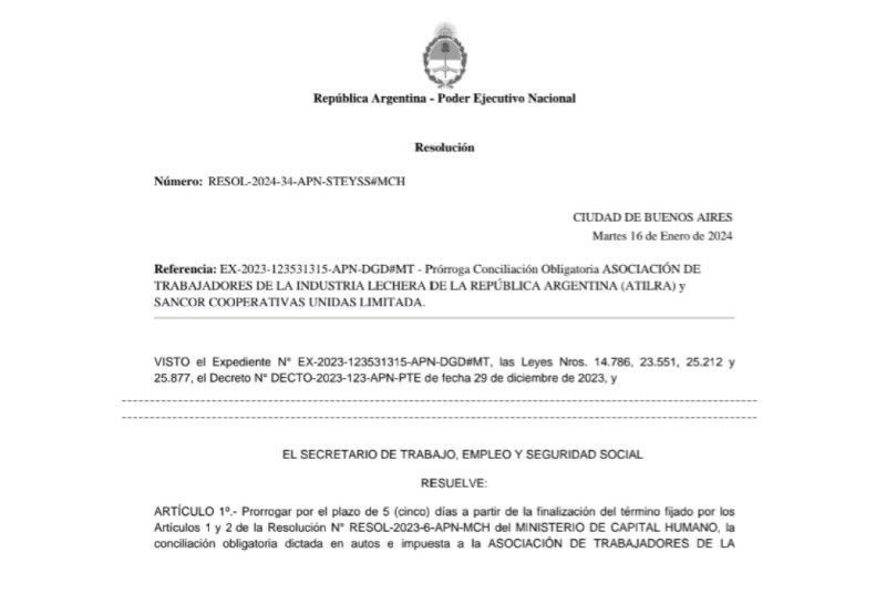 Se extendió la conciliación entre SanCor y ATILRA