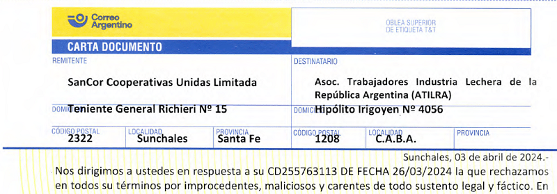 SanCor derrumba argumentos de ATILRA