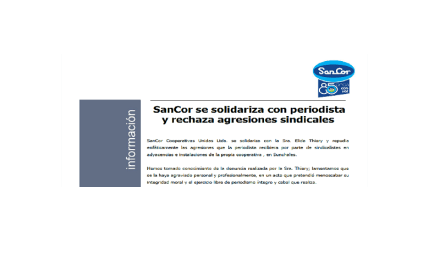 SanCor: solidaridad con periodista y repudio a agresores